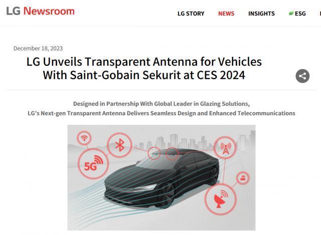 LG 开发出可嵌入汽车挡风玻璃的透明天线，支持 5G、Wi-Fi、导航