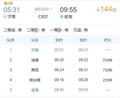 复兴号CR200J-C长编动力集中动车组上线，目前在济南至威海间运行