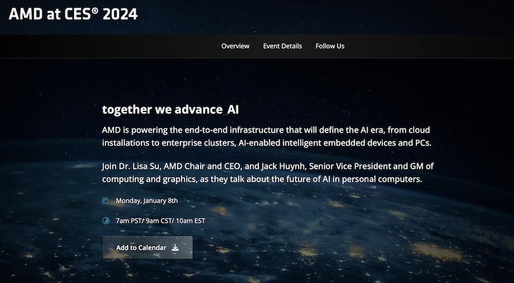 AMD CES 2024 发布会时间定档 1 月 8 日，预计发布新 CPU / 显卡