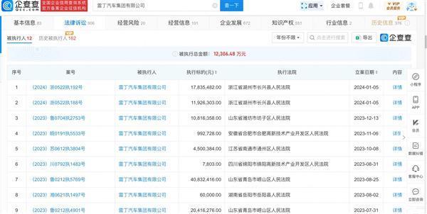 雷丁汽车再被执行2976万！总额已经超过1.2亿元