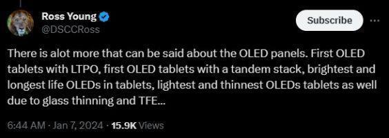 苹果M3 iPad Pro将首次引入OLED屏，分析师称亮度更高、寿命更长