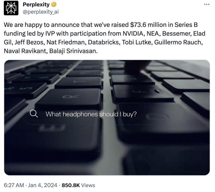 向贝索斯、英伟达等融了7000万美元，Perplexity奔着取代谷歌而去