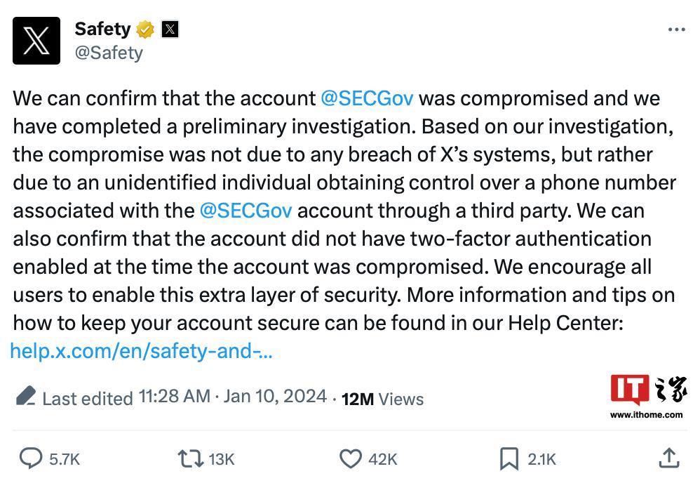 X 平台屡曝账号盗用门，黑客劫持美证券交易委员会账号发布假新闻