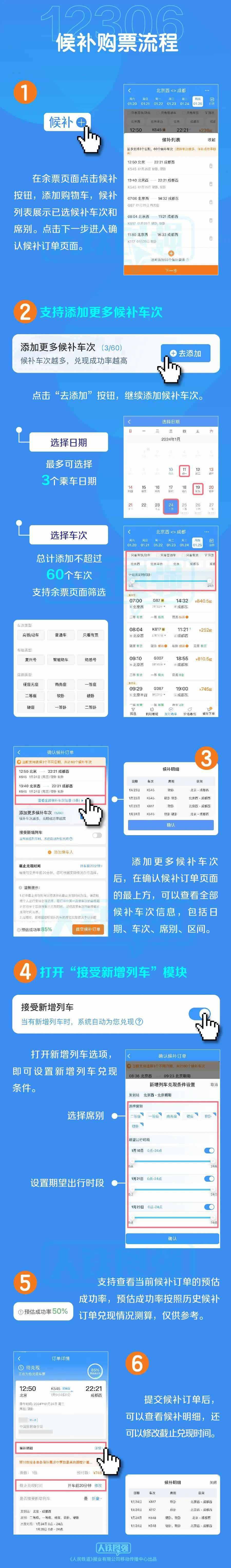 12306 候补购票新变化：每个订单最多可添加 60 个车次