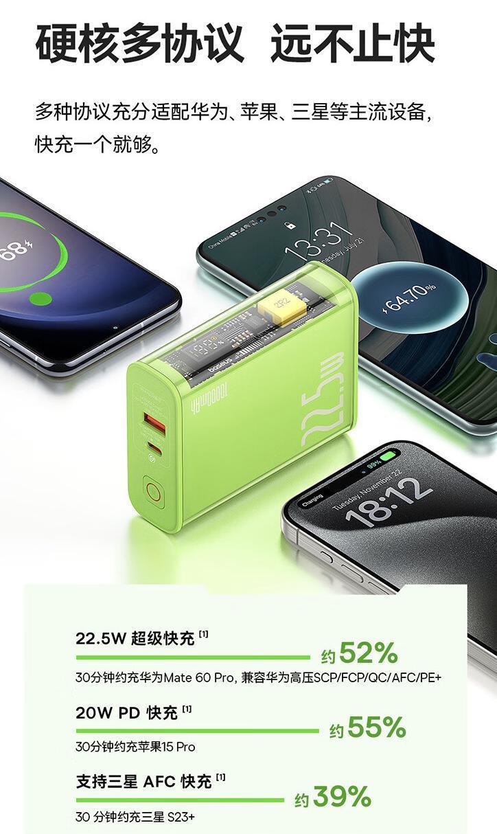 倍思推出探索者移动电源“赛博绿”款，10000 毫安时到手 199 元