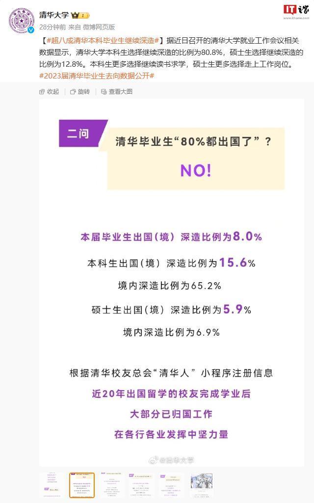 清华大学再次否认 80% 毕业生出国:本届比例为 8%