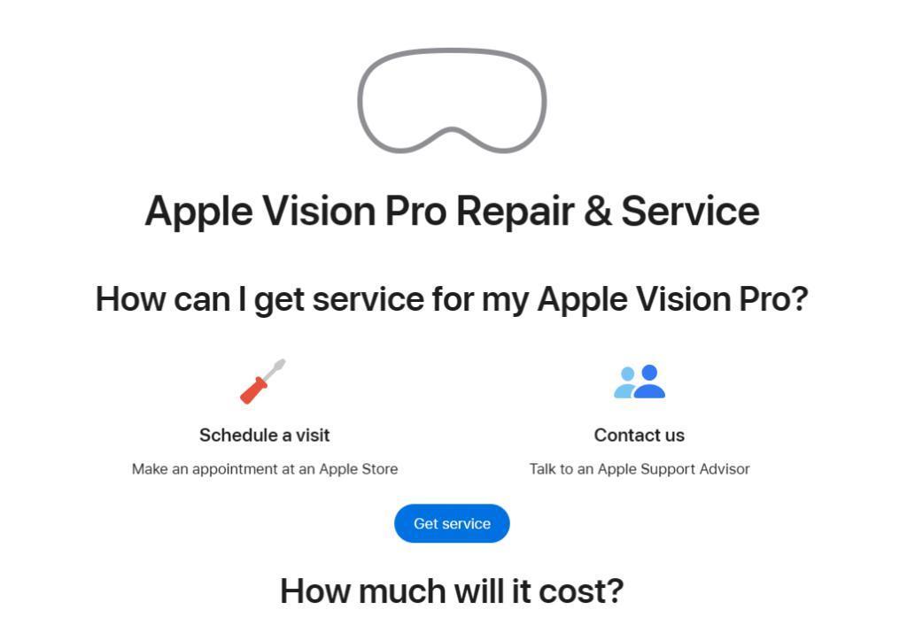 苹果公布Vision Pro头显维修费用：换玻璃799美元，最高2399美元