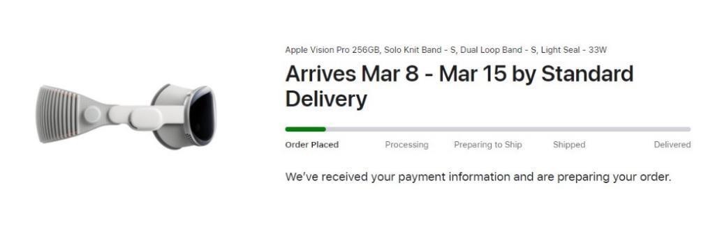 预售仅 1 小时，苹果 Vision Pro 头显交货日期推迟到 3 月中旬