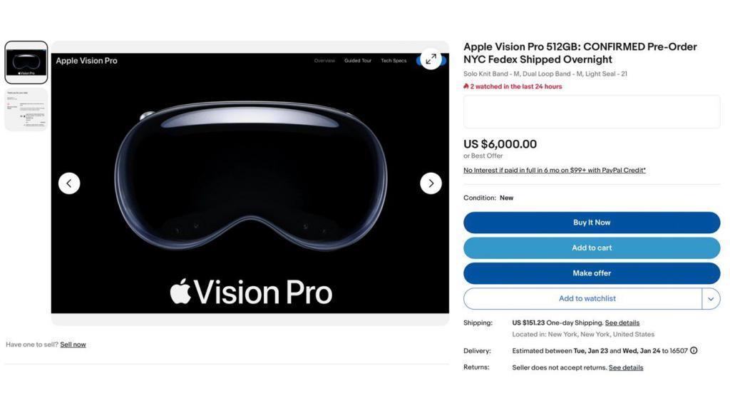 溢价 62%，eBay 平台涌现高价转售的苹果 Vision Pro 头显