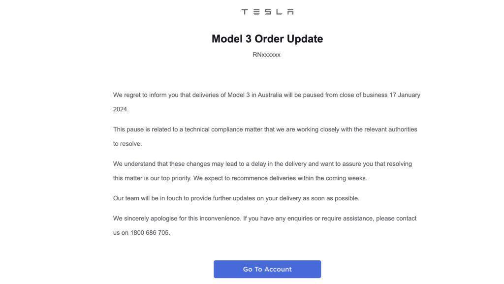 新款特斯拉 Model 3 在澳大利亚暂停交付：后排设计不合规