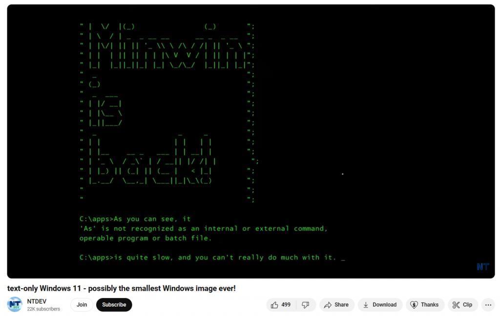 精简 Win11 安装镜像不到 100MB，开发者成功将系统改为纯文本