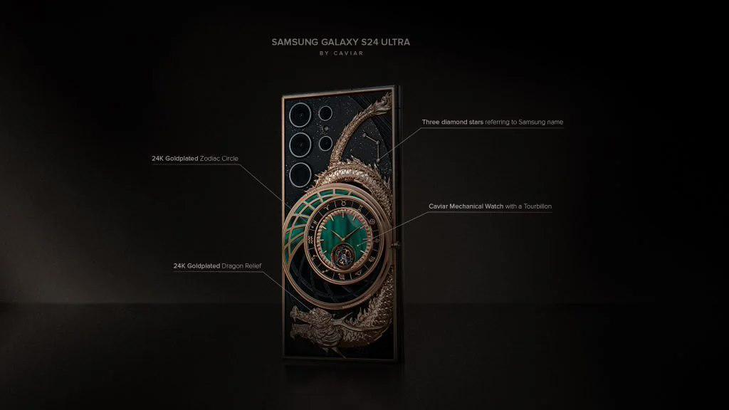 Caviar推出三星S24 Ultra定制手机，镶嵌陀飞轮和 24K 金龙