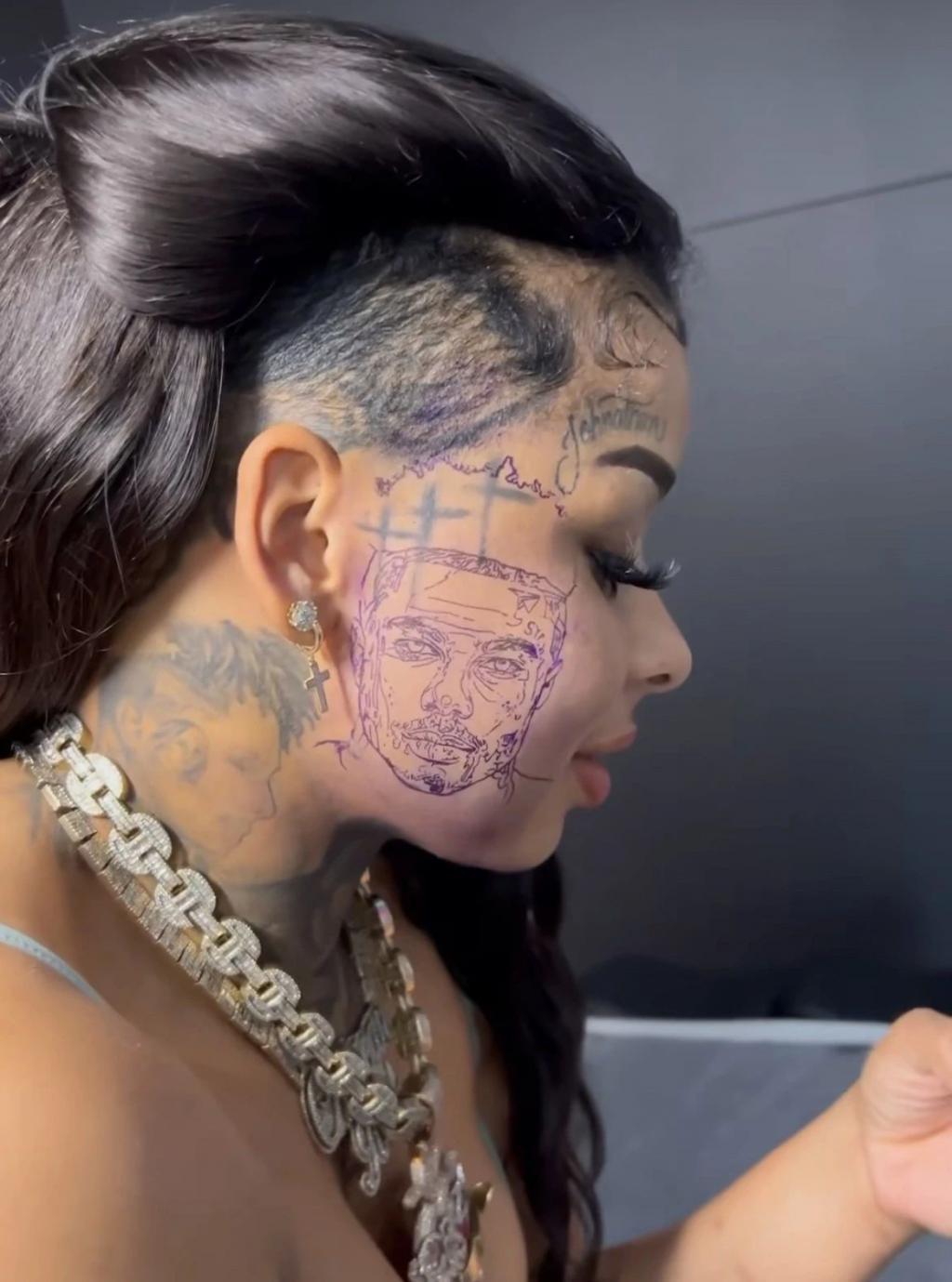 彻底疯狂！23岁女明星，把男友脸文自己脸上了！