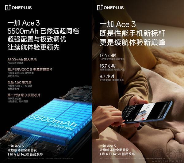 一加Ace3更多详情揭晓，将配备5500mAh电池