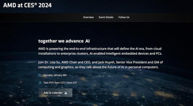 AMD CES 2024 发布会时间定档 1 月 8 日，预计发布新 CPU / 显卡