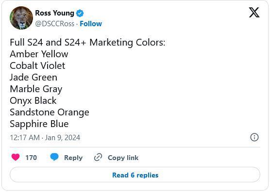 共 7 种，三星 Galaxy S24 / S24  手机营销颜色名称曝光