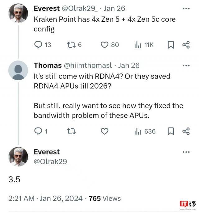 AMD 新一代 Kraken Point APU 曝光，4 核 Zen5   4 核 Zen5c