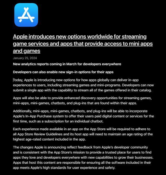 一向封闭的苹果生态，正在向云游戏和小游戏敞开大门