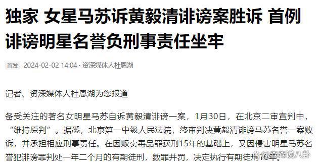 黄奕前夫黄毅清因造谣马苏被判14个月，数罪并罚判16年