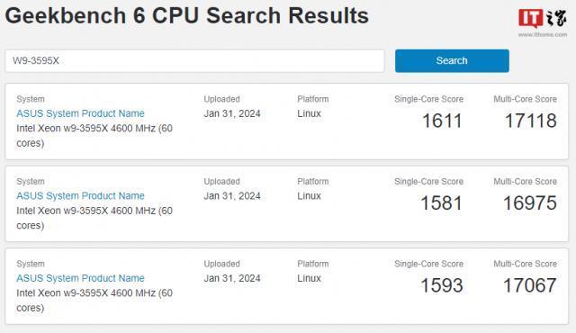 英特尔至强 W9-3595X 处理器现身 Geekbench