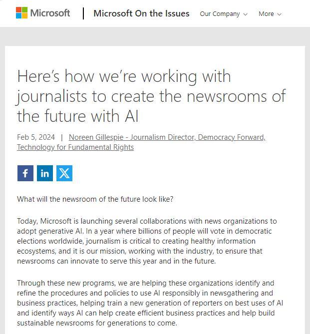 微软为新闻编辑行业推出AI辅助项目，记者可参加免费课程