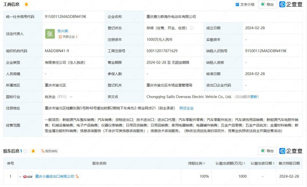 赛力斯成立海外电动车公司