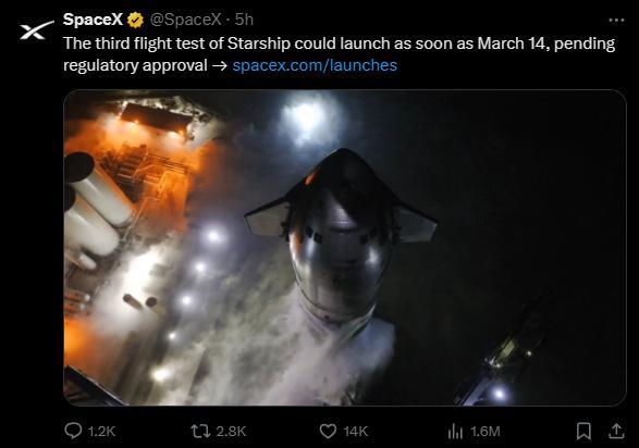 2发2炸!SpaceX宣布最强火箭“星舰”最快3月14日第3次试飞