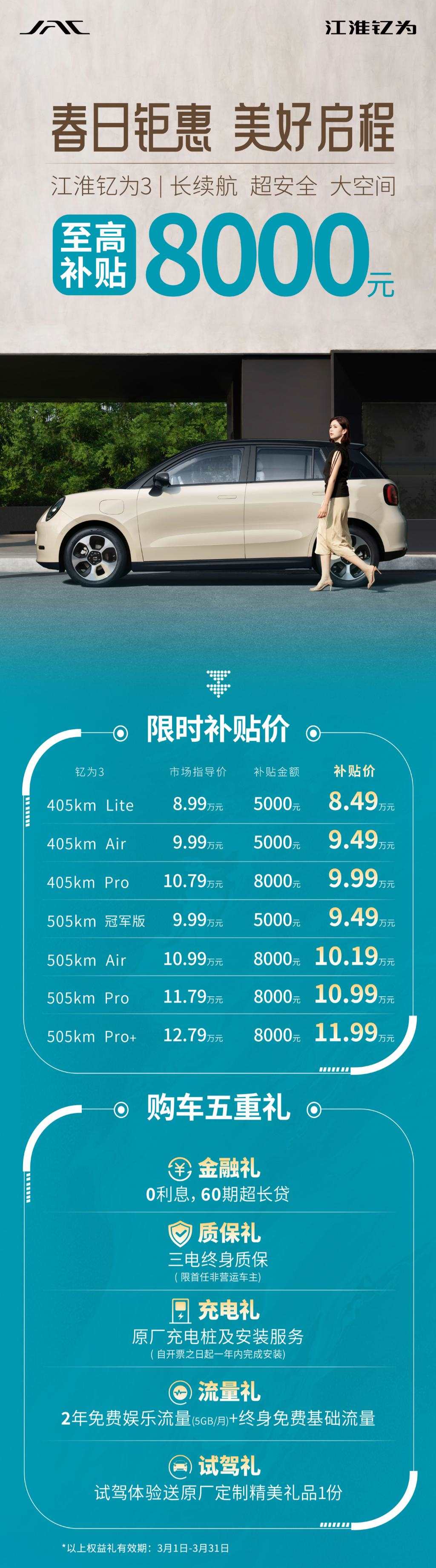 江淮钇为 3 车型将推出 330km 版本，消息称 4 月初上市