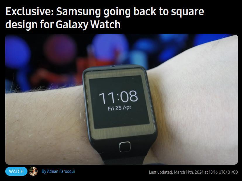 消息称三星 Galaxy Watch 手表考虑回归方形设计